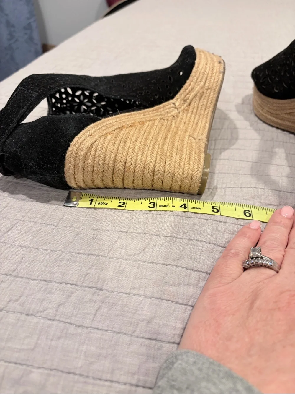 Marc Fisher Black Suede Laser-Cut Espadrille Wedge Sandals